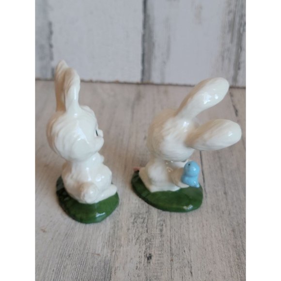 Ceramic Easter Bunny mini rabbit couple bird flower set - Picture 7 of 10
